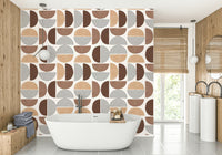 The color palette is warm and earthy, using various shades of terracotta.

