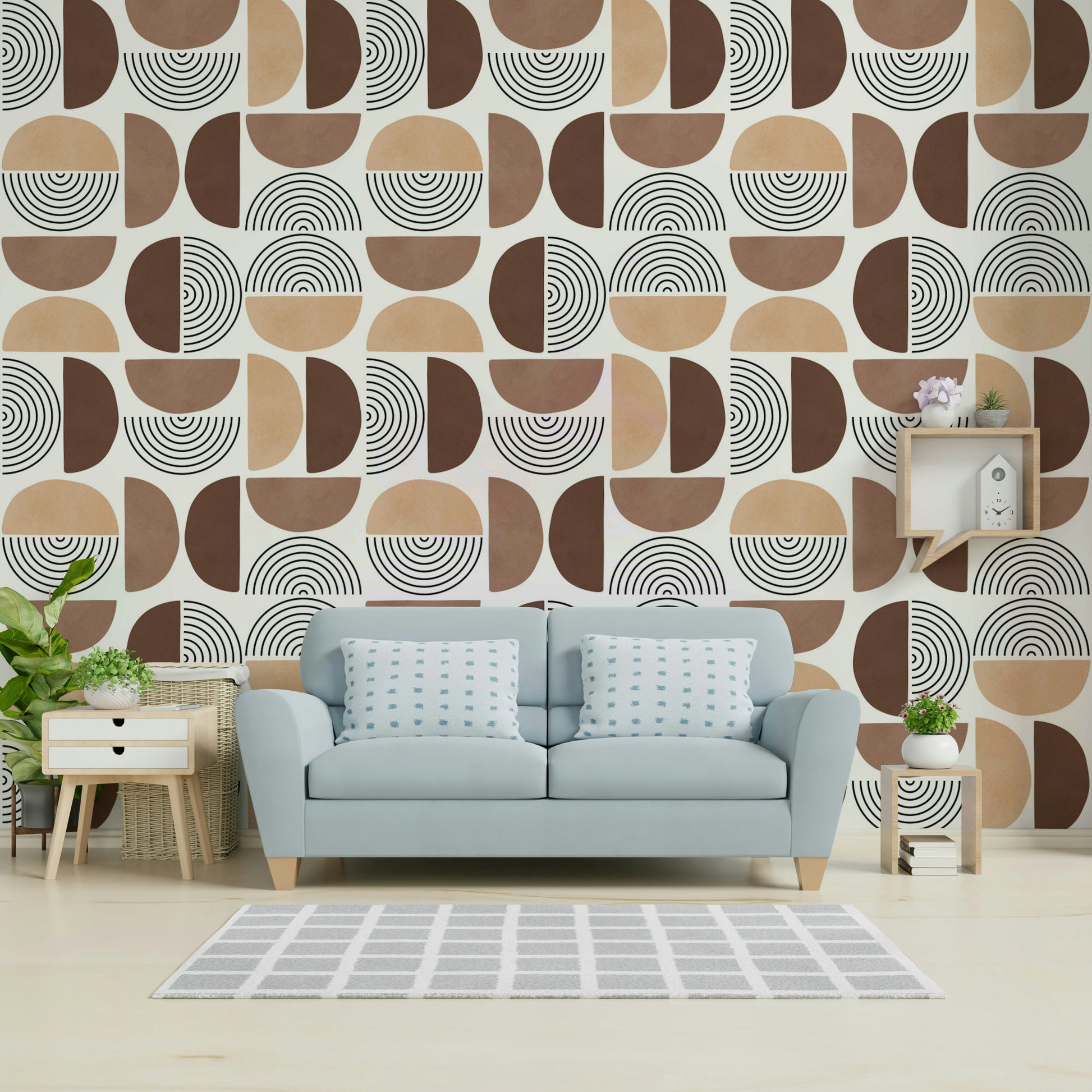 A close-up view of a wallpaper featuring a pattern of repeating arches.

