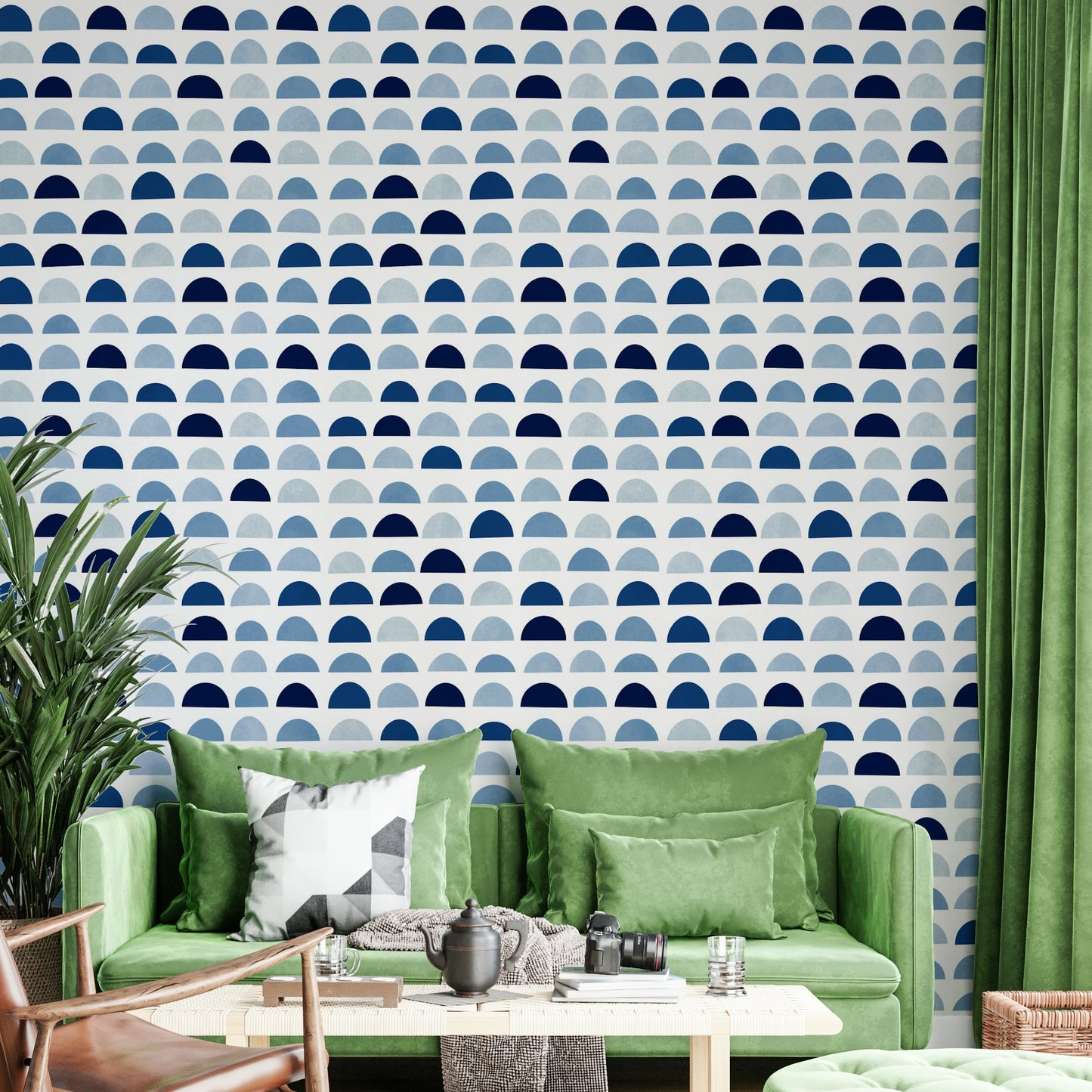 A close-up shot of the half moon shapes on the wallpaper.

