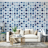 A room decorated with the Blue Half Moons wallpaper.

