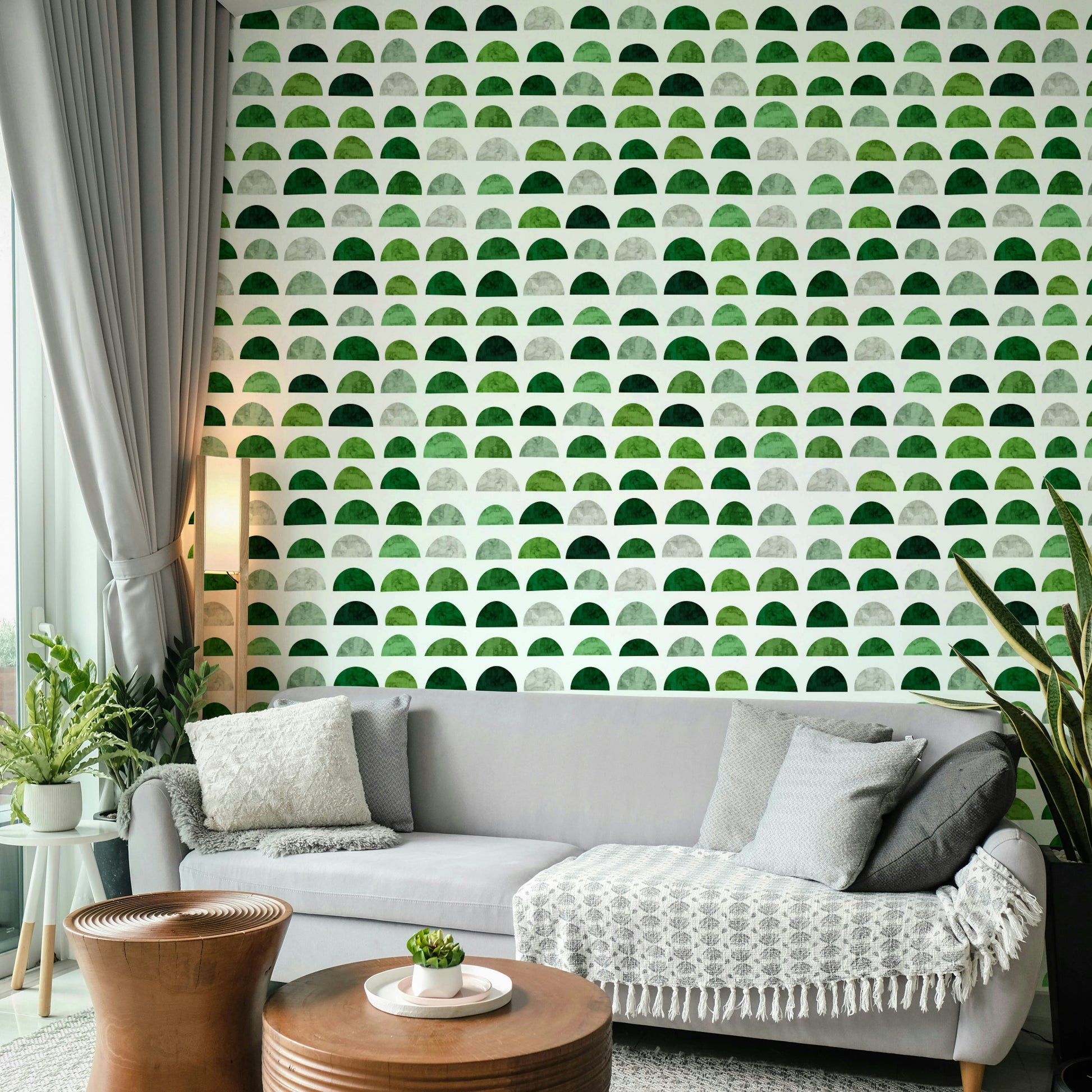 A room decorated with the Green Geometrics wallpaper.

