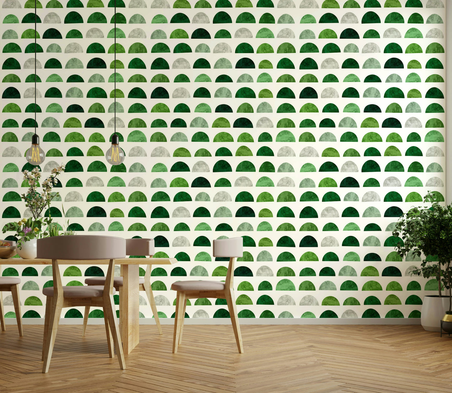 The pattern consists of repeating triangles, hexagons, and lines.

