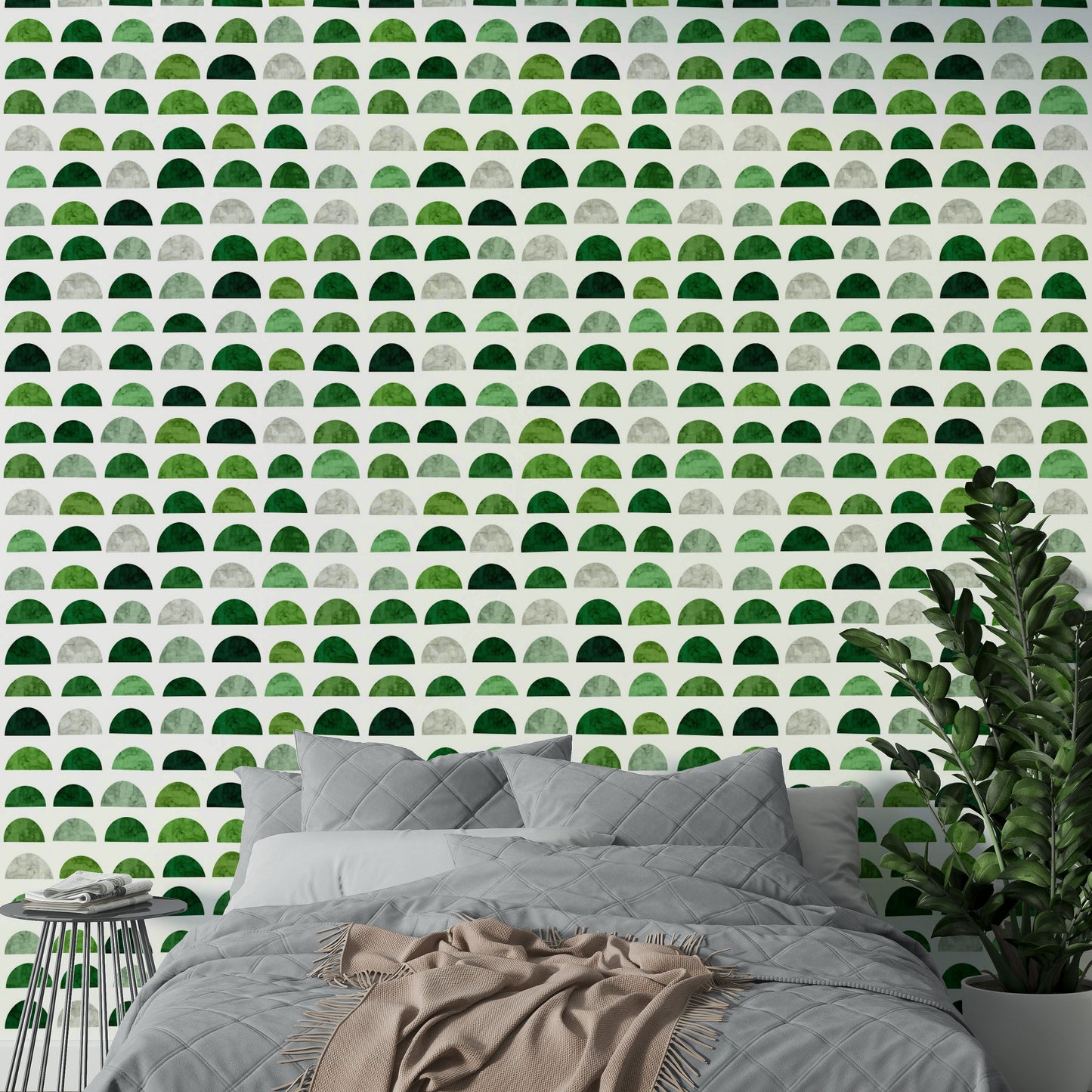 The color palette uses various shades of green, from light to dark.

