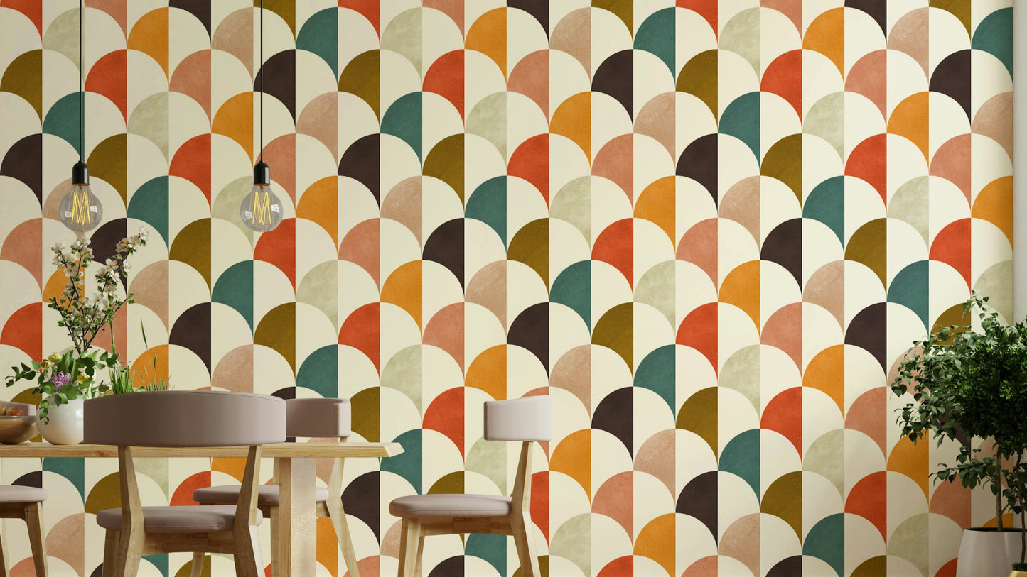 The wallpaper is well-lit, showing off the clean, retro lines.

