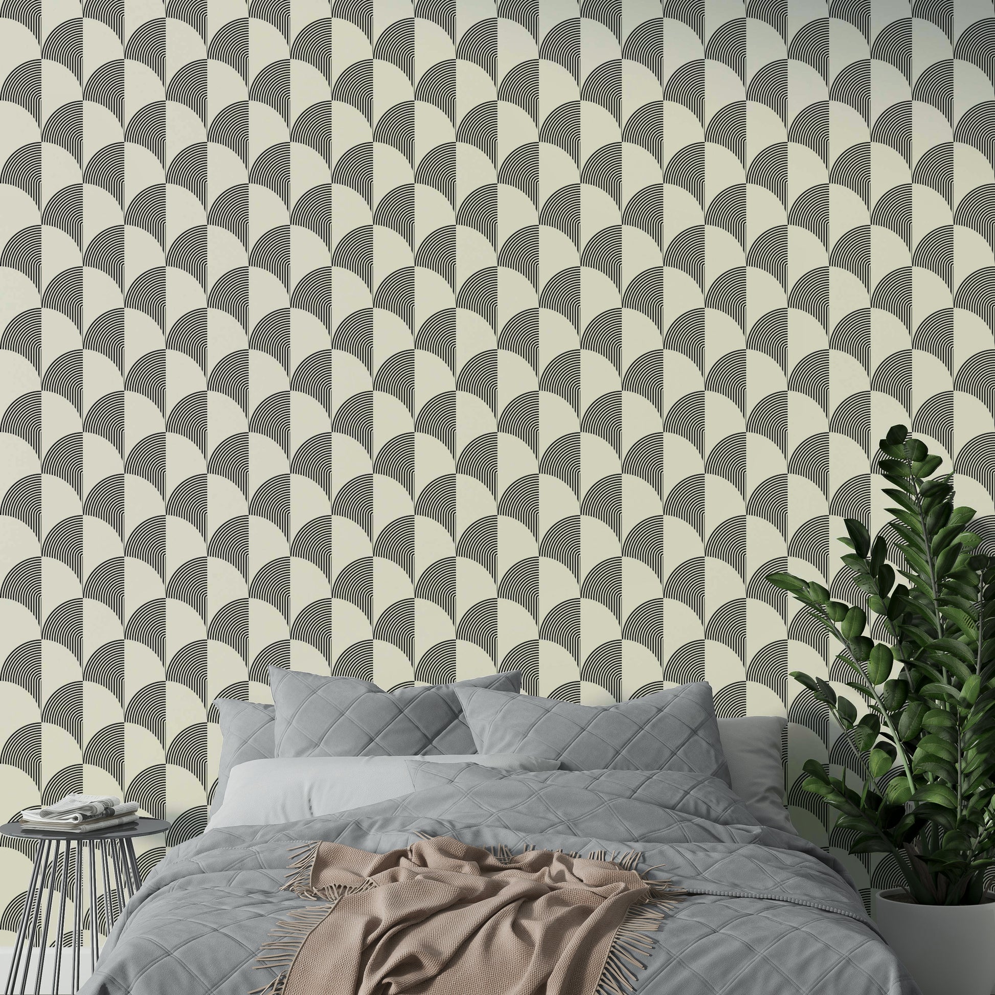 A room decorated with Modern Deco Arcs wallpaper.


