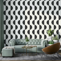 A high-resolution wall mural with a serene, monochrome wave pattern.

