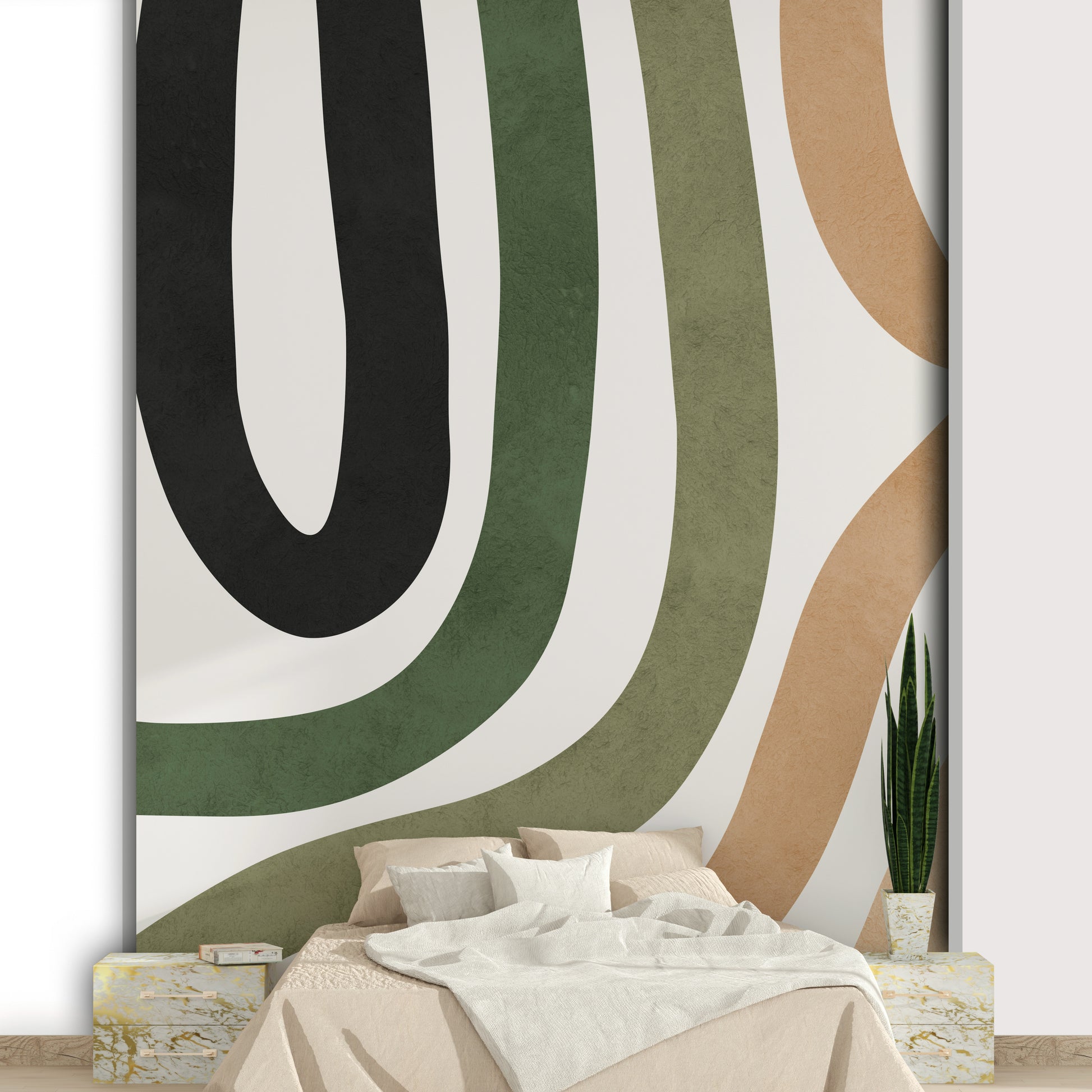 The pattern creates a sense of movement and softness on the wall.

