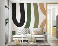 A room decorated with the Earthy Curves mural.

