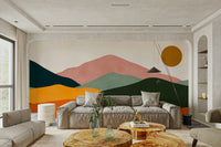 A detailed image of a wall mural with an abstract, layered pattern.

