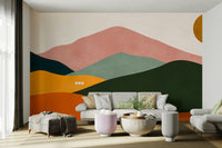 The design features flowing, organic shapes in a sunset-inspired color palette.

