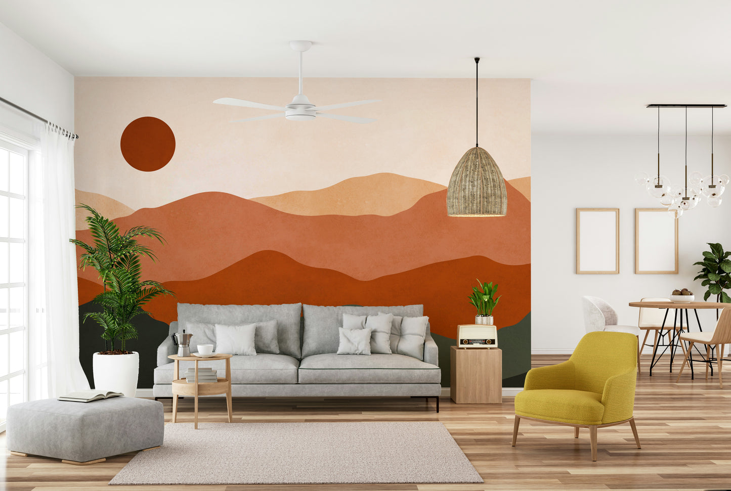 It's a peaceful landscape scene.

