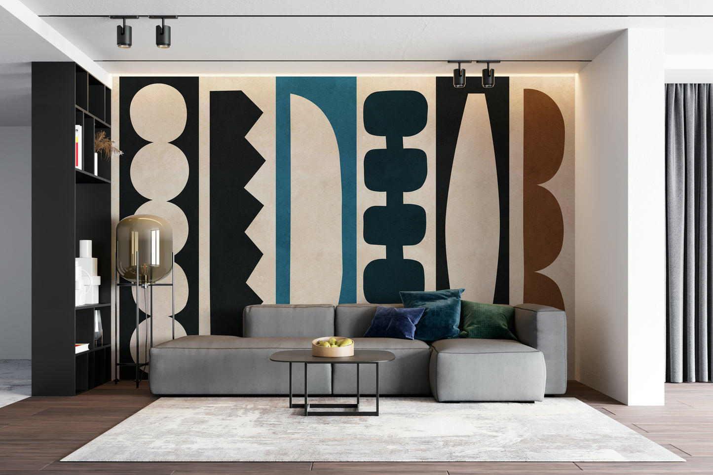 The mural has bright, bold colors.

