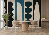 It features overlapping shapes and patterns.

