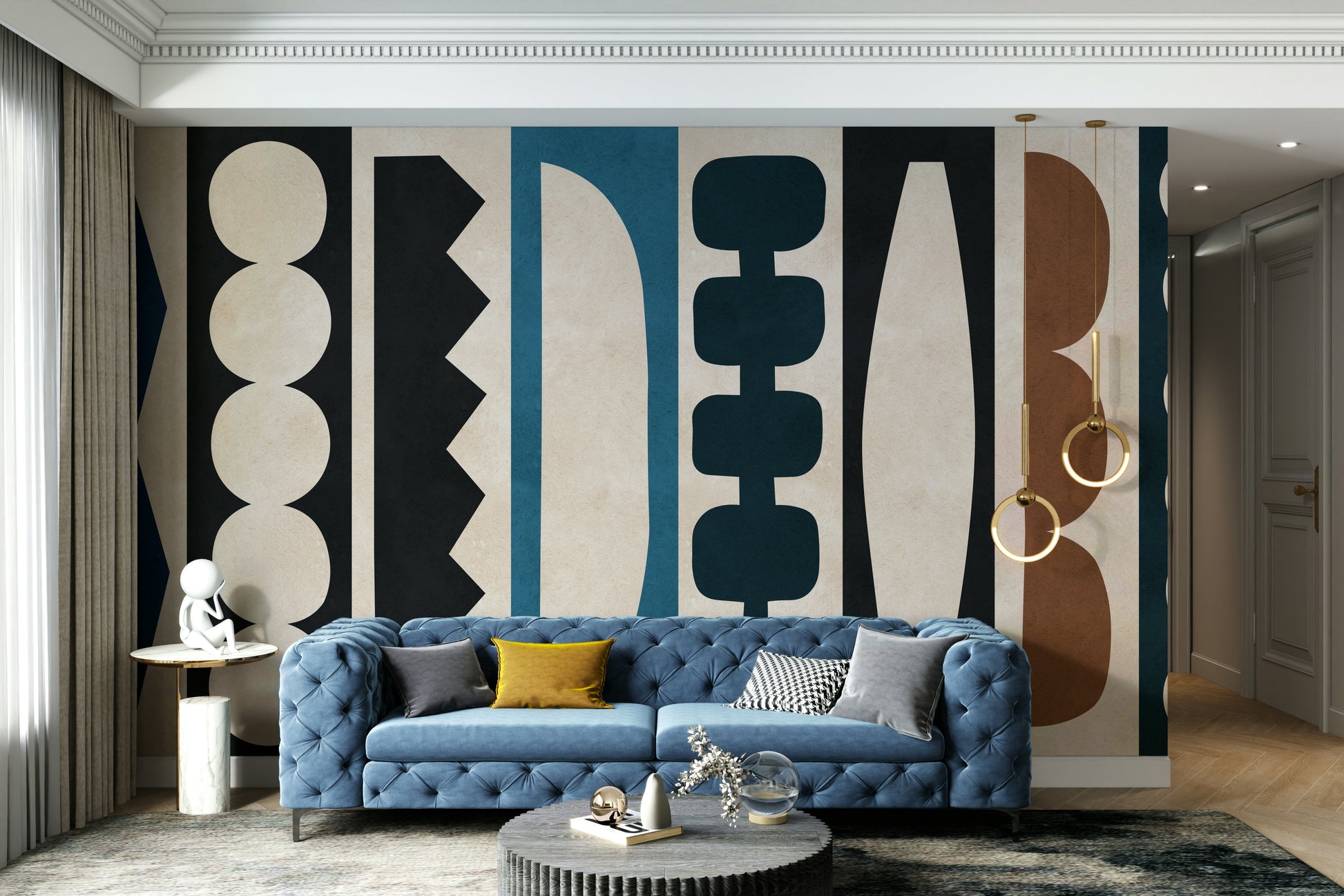 The room has a playful, vibrant feel.

