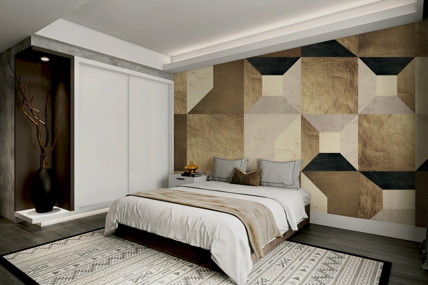 The design features metallic gold accents.

