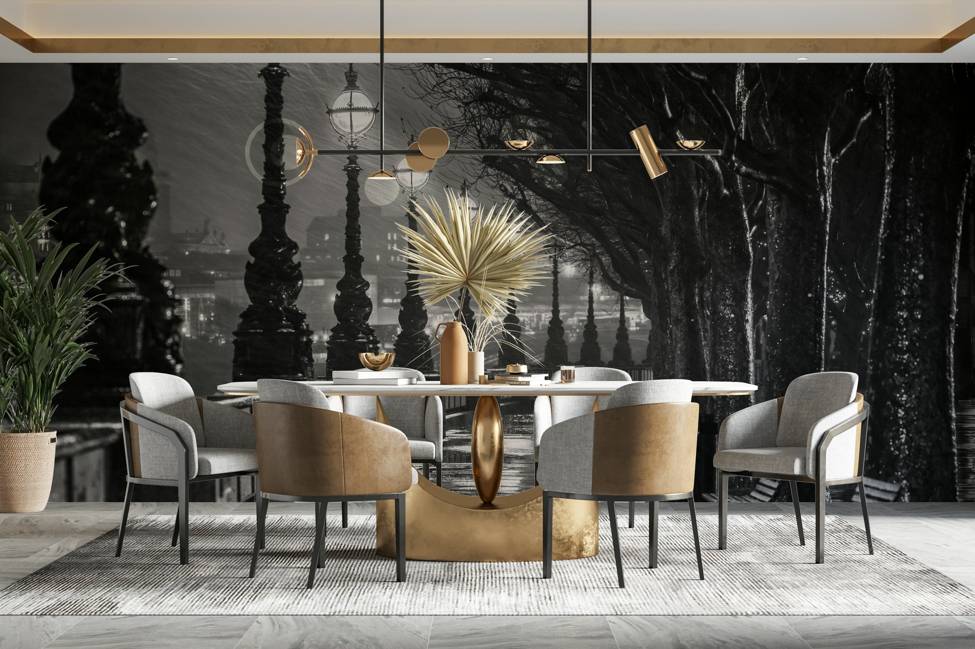 Bare trees line the right side of the path.

