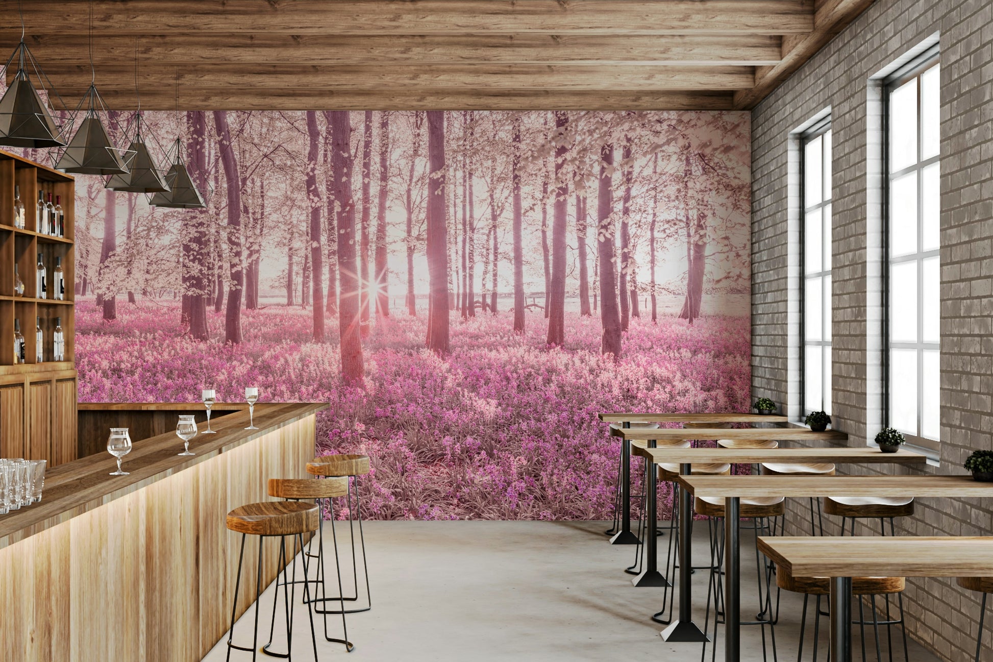 The mural serves as a stunning and immersive feature wall.

