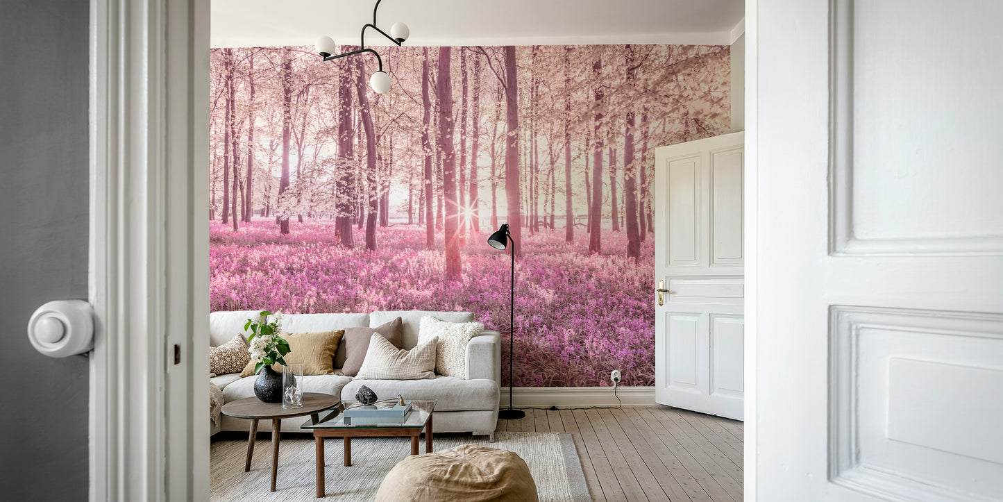 A room decorated with the Roseate Woods mural.

