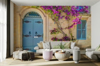 A close-up shot of the bougainvillea flowers on the mural.

