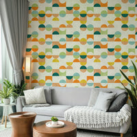 The wallpaper is applied seamlessly, giving the wall a uniform, high-end look.

