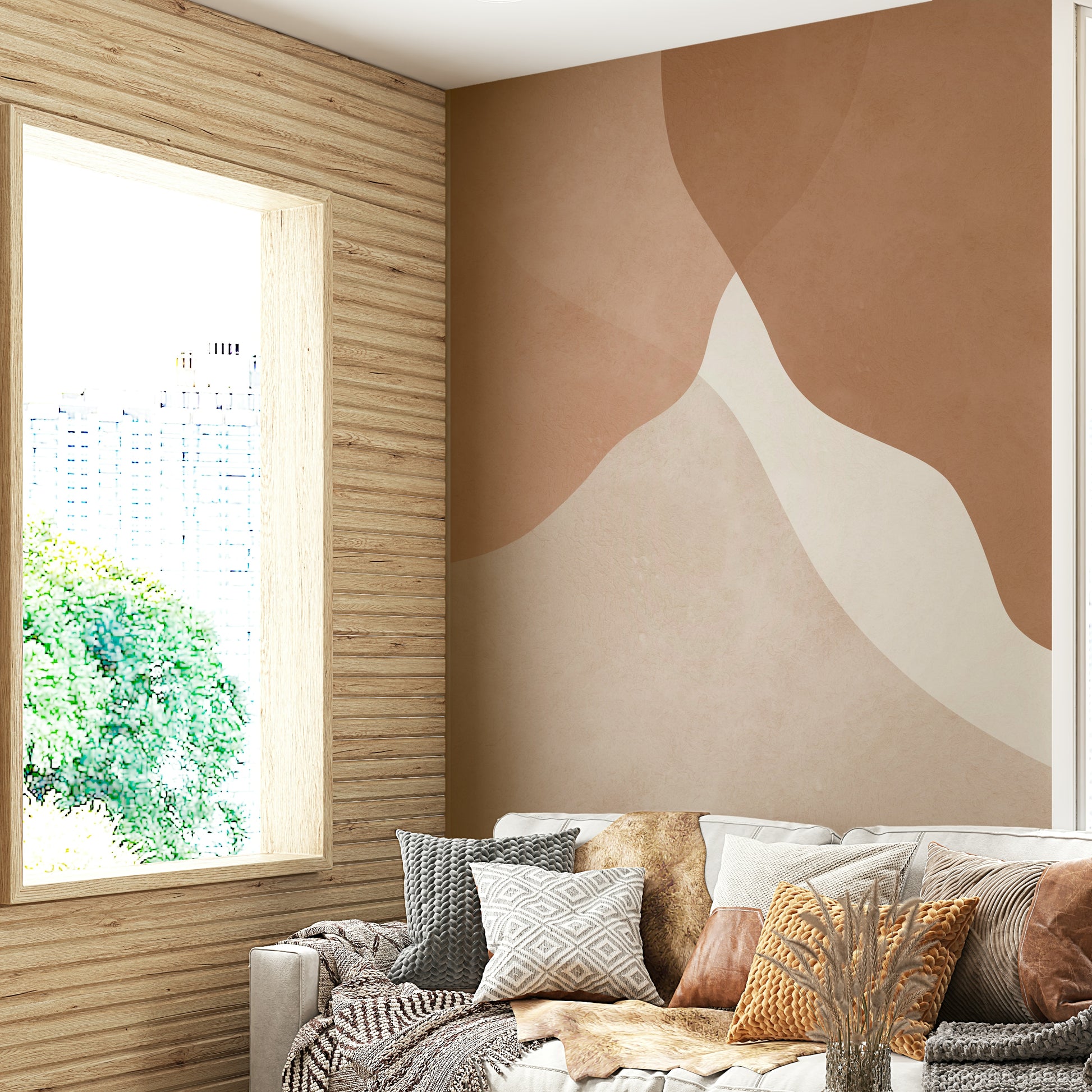 A high-resolution wall mural with an abstract pattern of soft, curving shapes.

