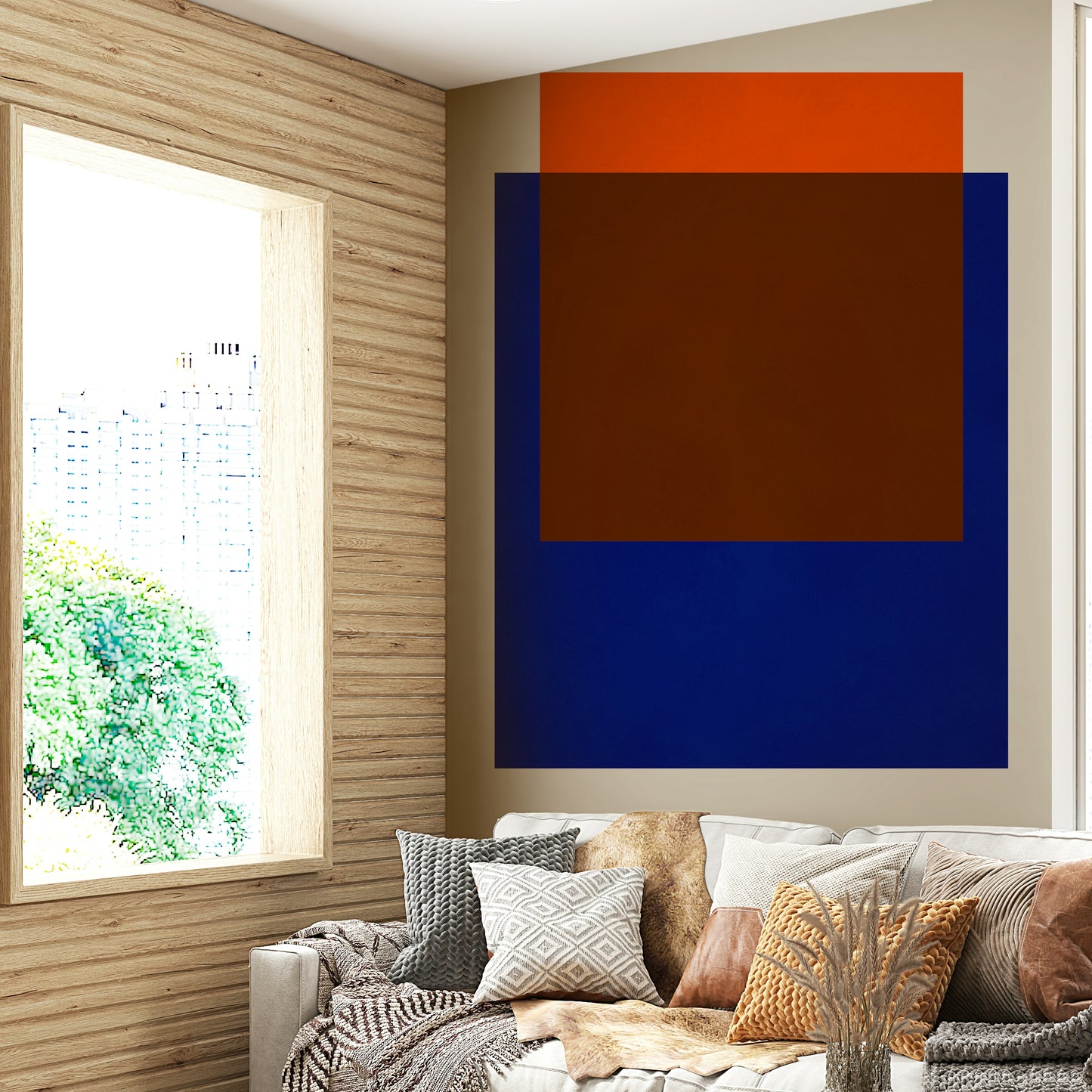 A wall mural of a peaceful color block pattern.

