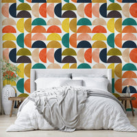 The image shows an artistic impression of a serene semicircles pattern with retro tones.

