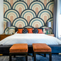 A wall mural of a peaceful archway pattern.

