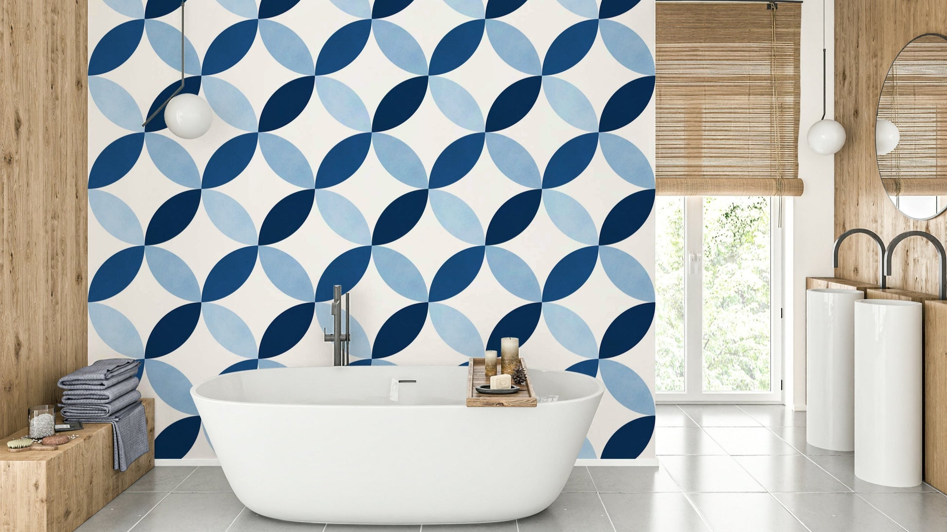 A wall mural of a peaceful geometric pattern.

