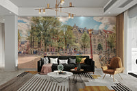 The colors are soft, muted tones of beige, brown, and green.

