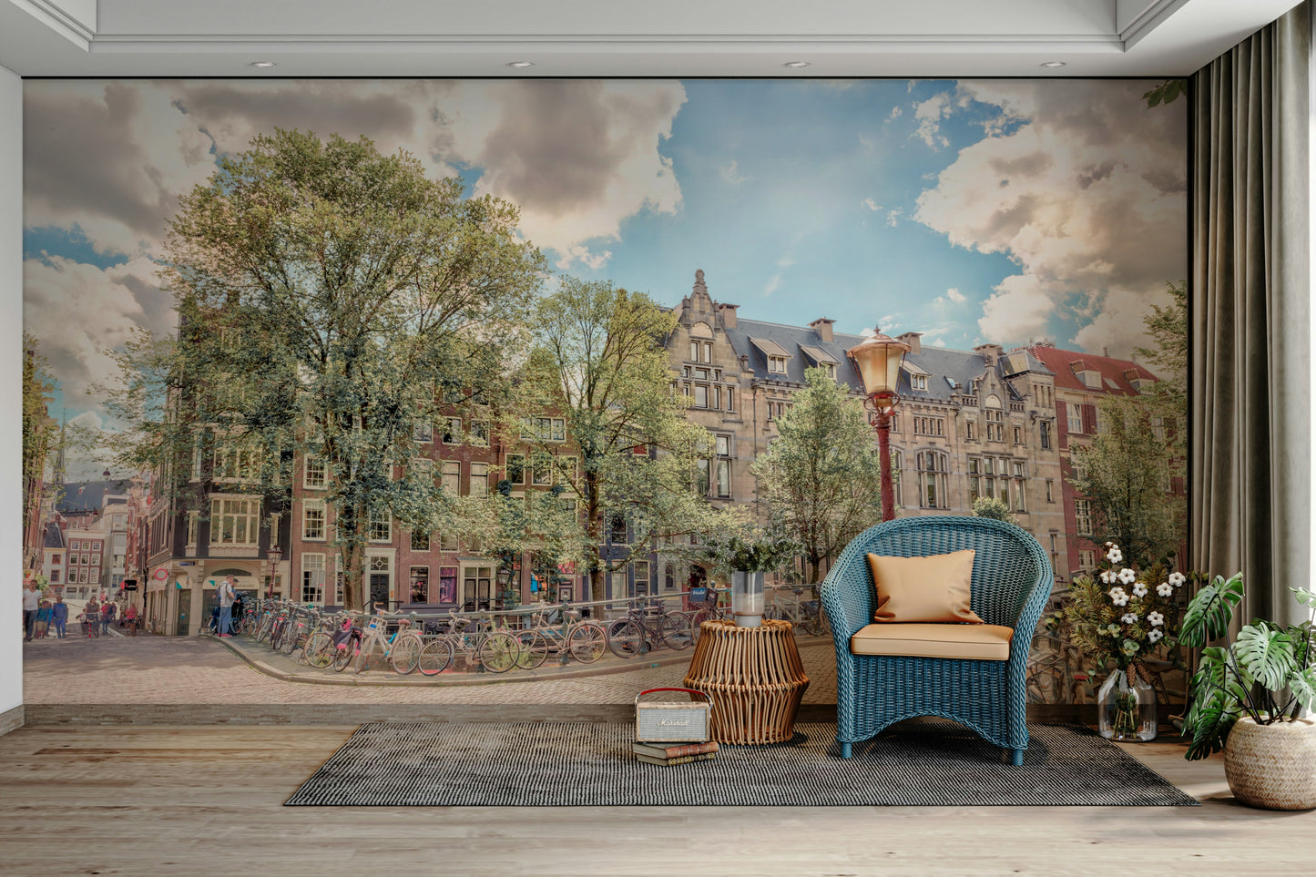 The street and buildings are a central focus of the image.

