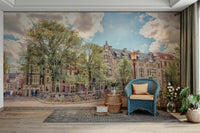 The street and buildings are a central focus of the image.

