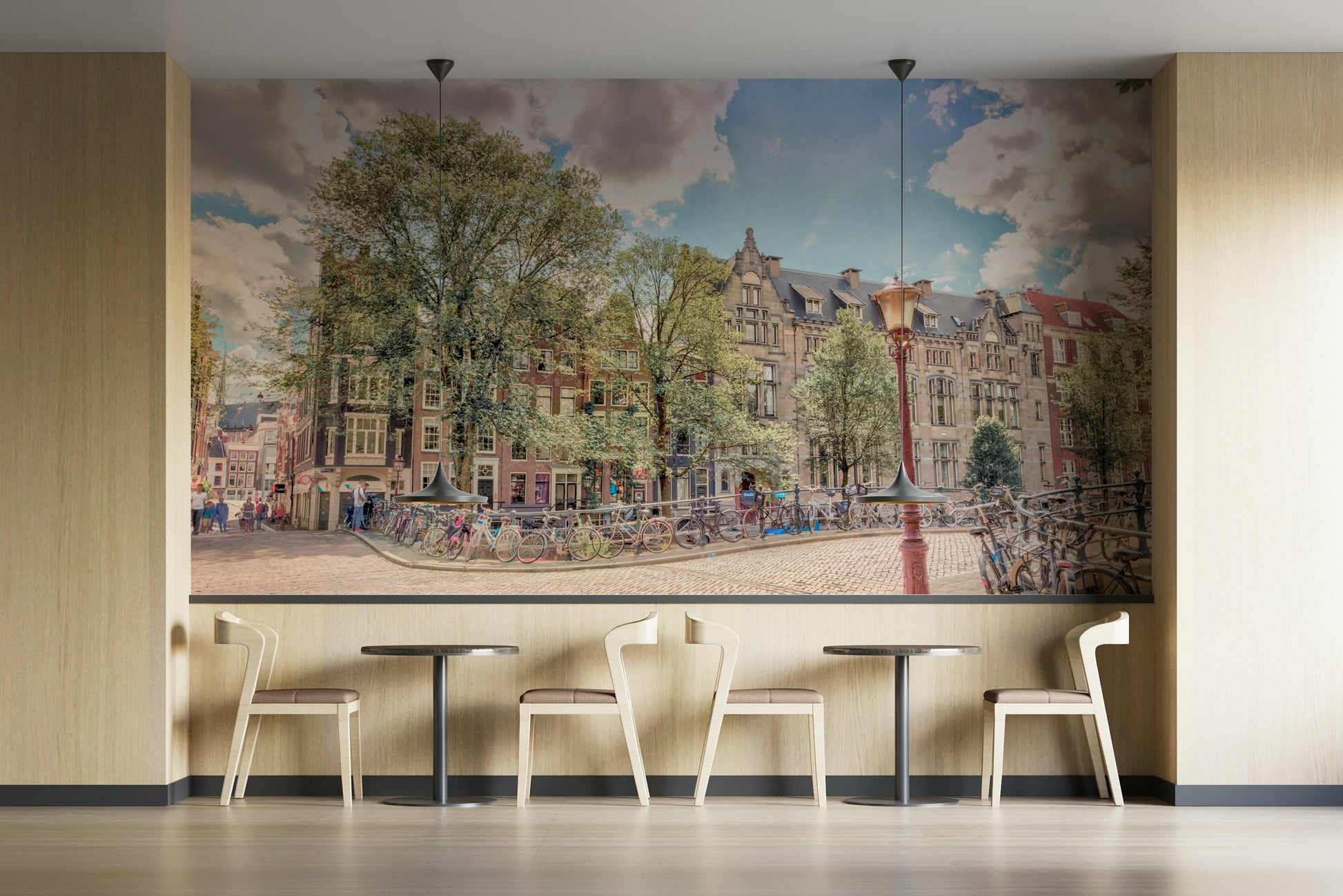 The image shows an artistic impression of a serene street scene with a soft, urban feel.

