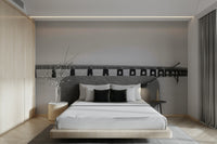 A wall mural of a peaceful bridge scene.

