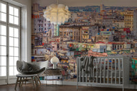 The image features classic buildings and lively colors.

