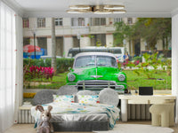 The composition is from a street-level perspective.

