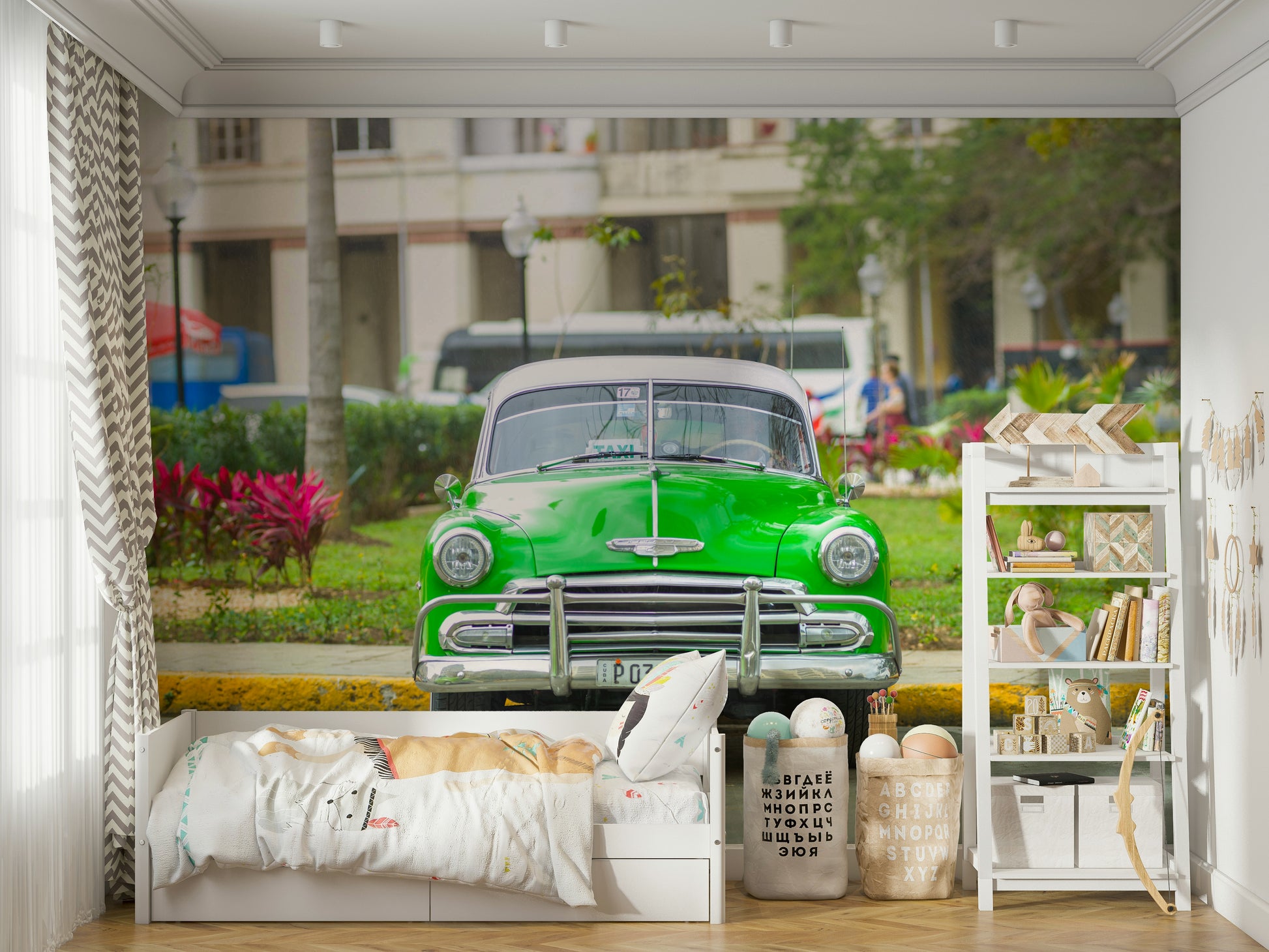 The mood is stylish and retro.

