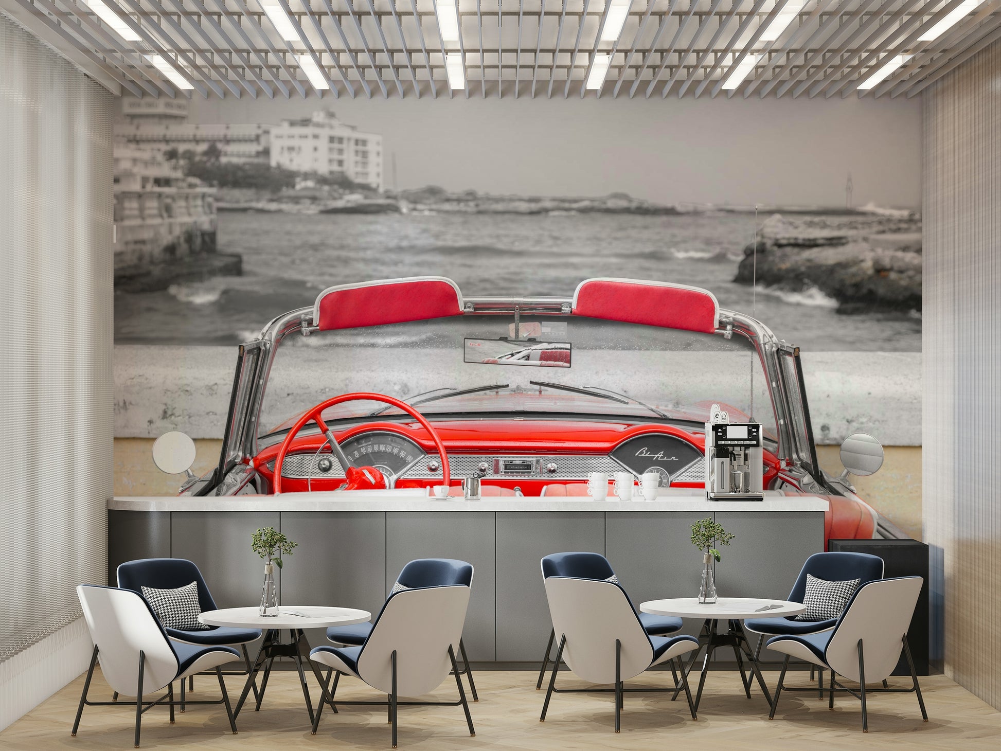 The interior colors are vibrant red and white.

