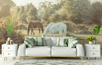 The mural gives a feeling of being in a quiet, natural place.

