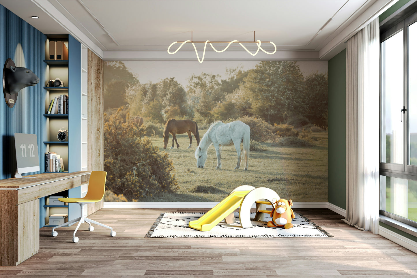 Trees and bushes are in the background.

