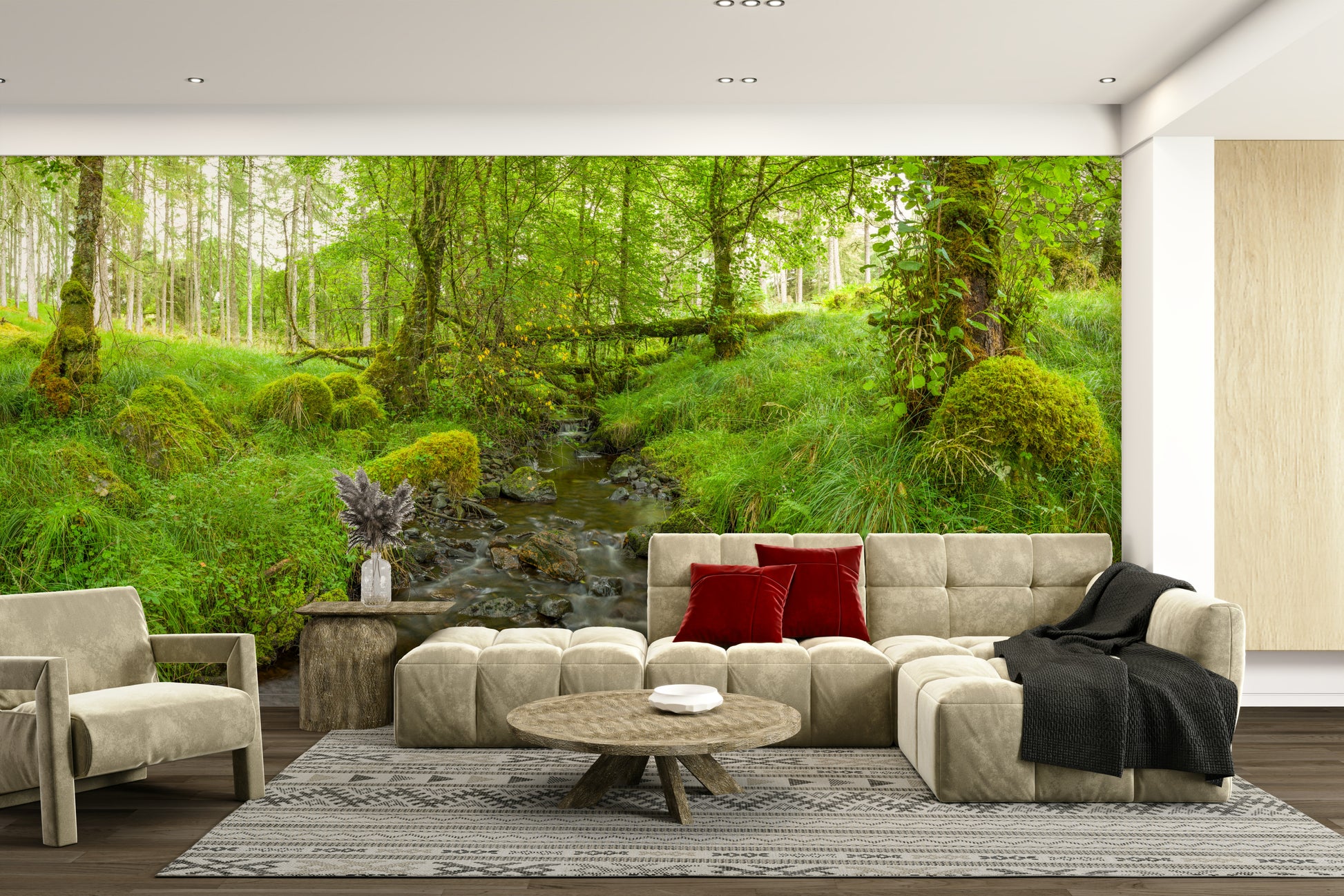 The light suggests a bright day in the woods.

