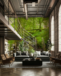 The mural gives a feeling of being in a quiet forest.

