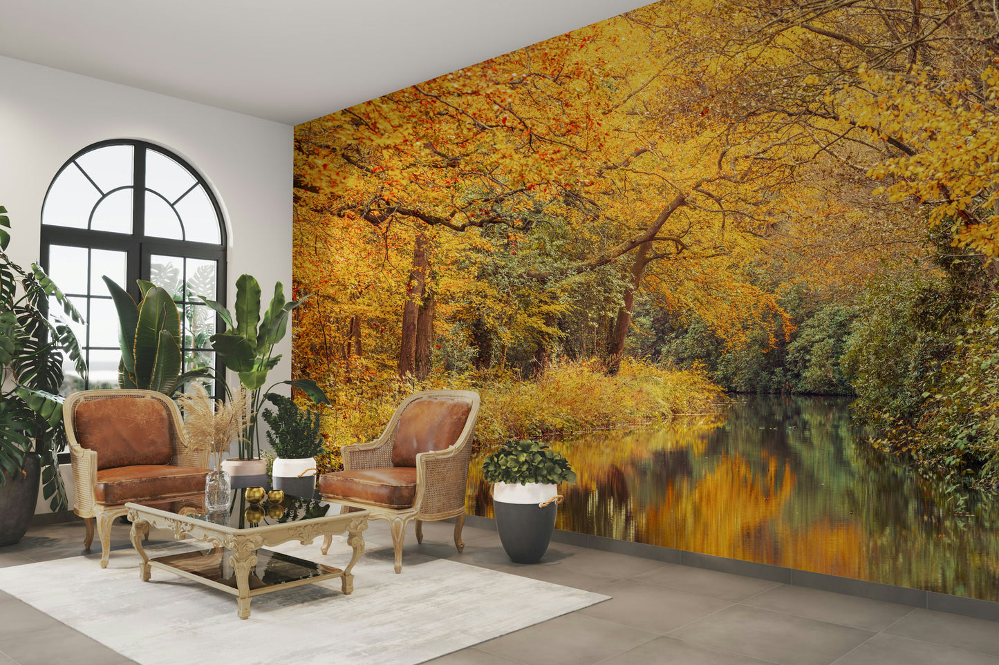 The mural gives a feeling of being in a quiet forest.

