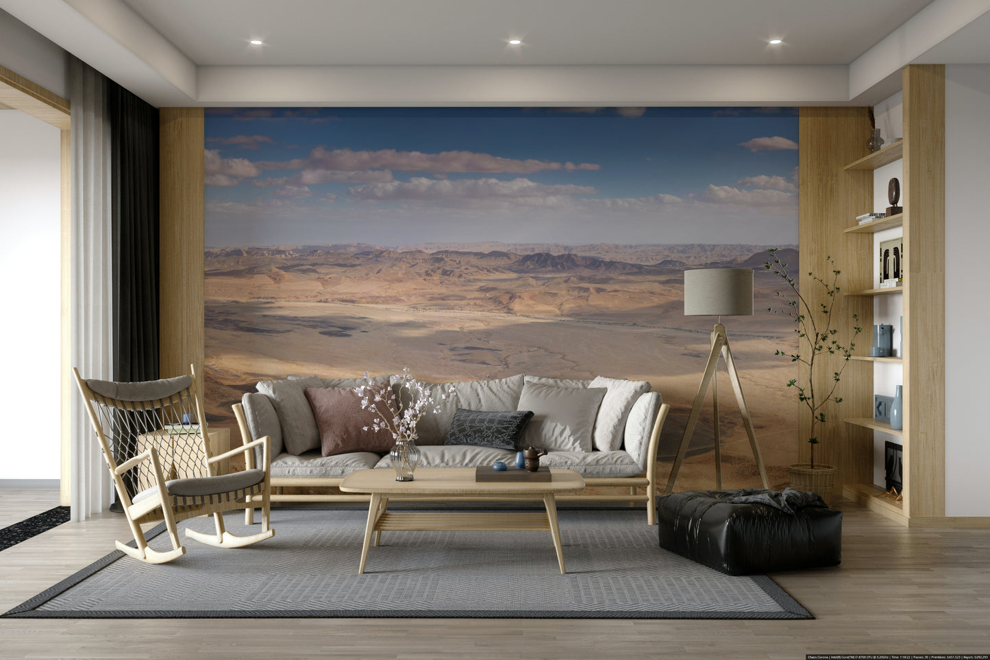 The mural gives a feeling of being in a quiet, open space.

