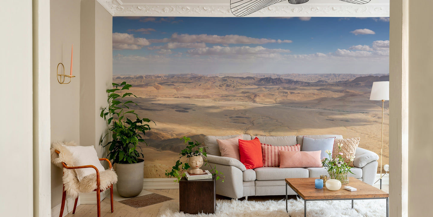 The image shows a vast landscape of sand and rock.

