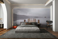 The mural gives a feeling of being in a quiet, natural place.

