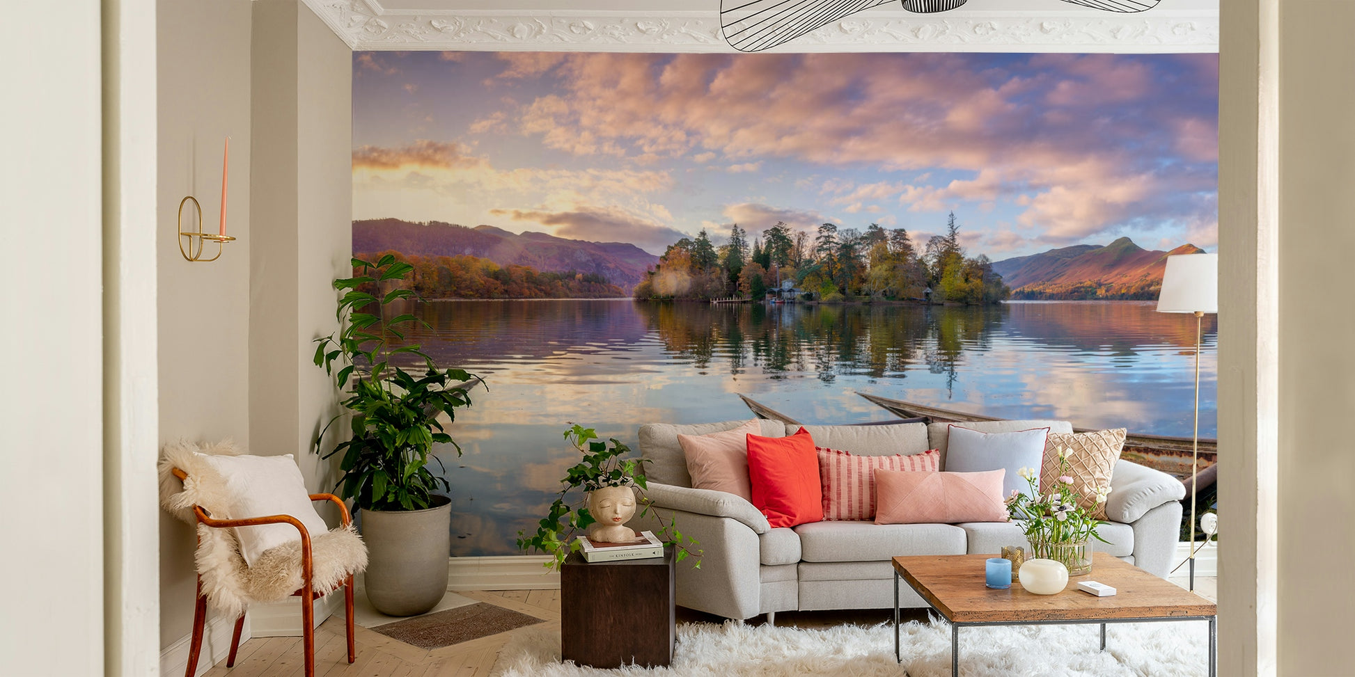 The mural gives a feeling of being in a quiet, natural place.

