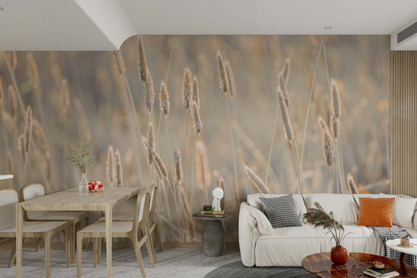 The colors are soft, muted tones of beige, brown, and green.

