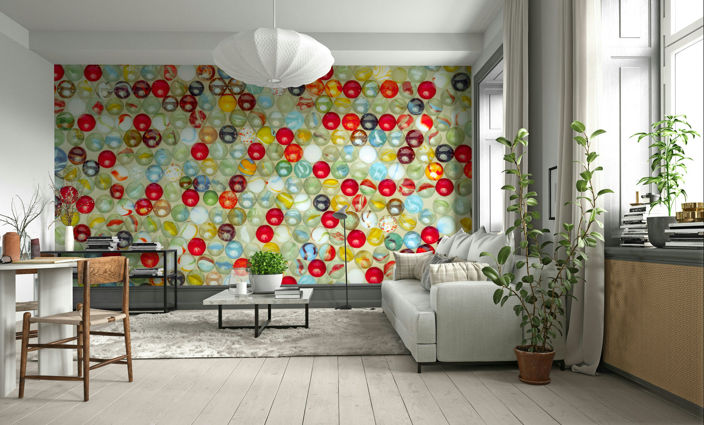 The marbles are a central focus of the image.

