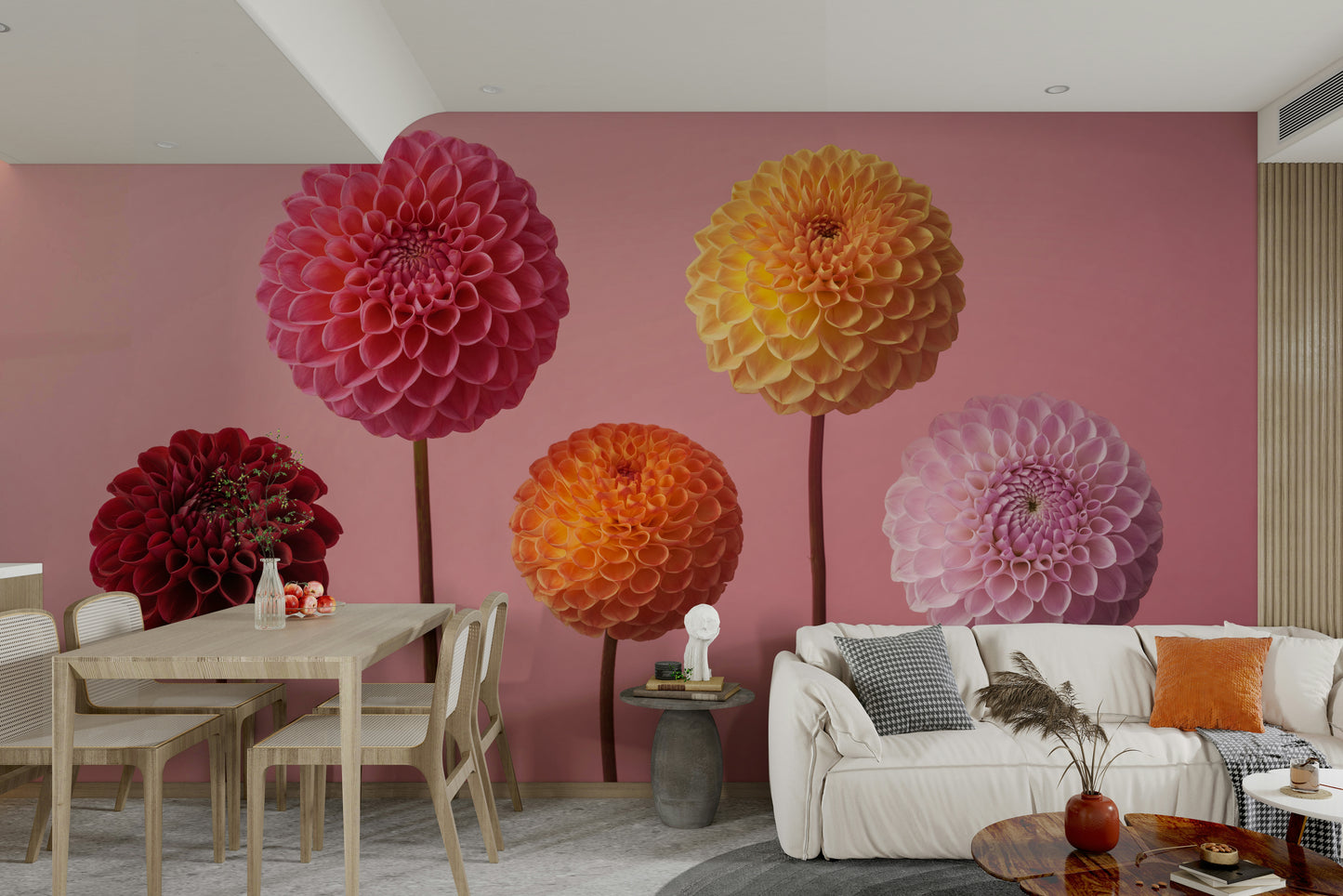 The colors include deep red, bright pink, sunny yellow, warm orange, and soft lavender.

